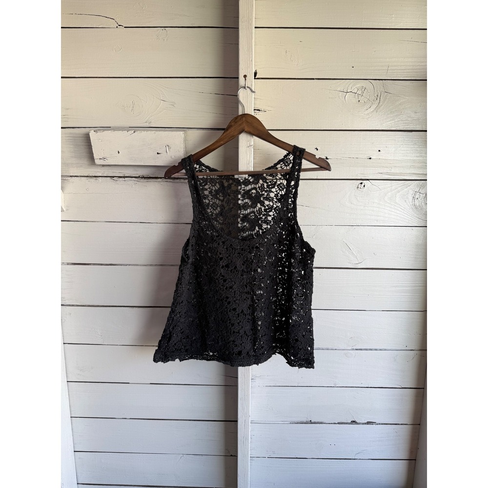 Ecote Urban Outfitters Black Floral Lace Crochet Tank Top Sheer Racerback Medium